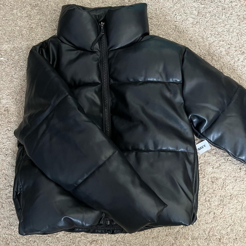 Faux Leather Puffer Jacket